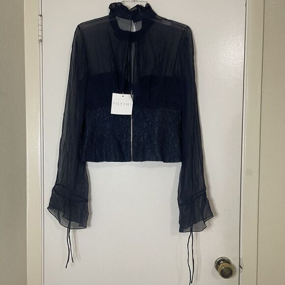 Fotini blue silk high collar chiffon overlay victorian corset size 10 - Picture 3 of 9